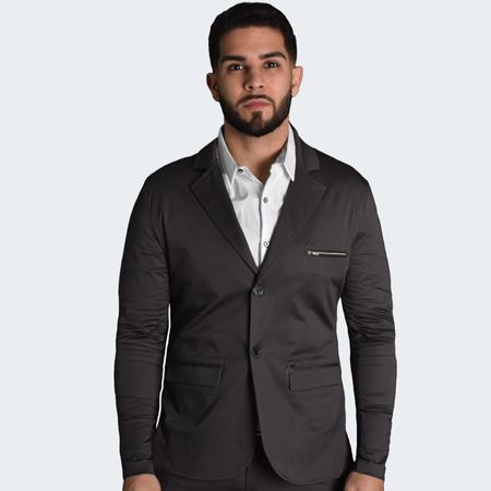 BLAZER SATINADO CON DETALLES DE CIERRES - PLOMO
