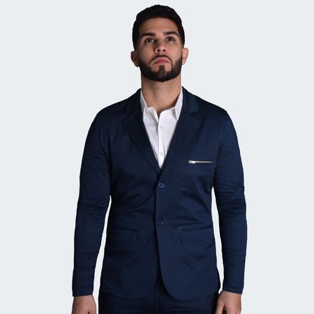 BLAZER SATINADO CON DETALLES DE CIERRES - AZUL NOCHE