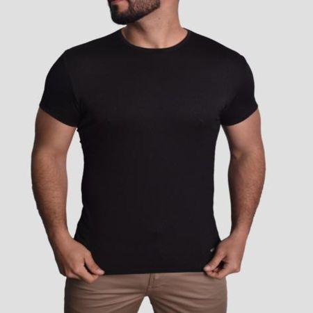 POLO JACQUARD MANGA CORTA CUELLO REDONDO - NEGRO