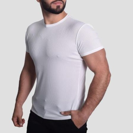 POLO ACANALADO MANGA CORTA CUELLO REDONDO - MARFIL