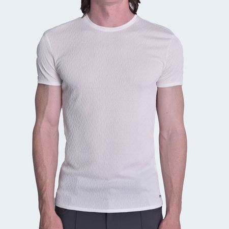 POLO JACQUARD MANGA CORTA CUELLO REDONDO - MARFIL