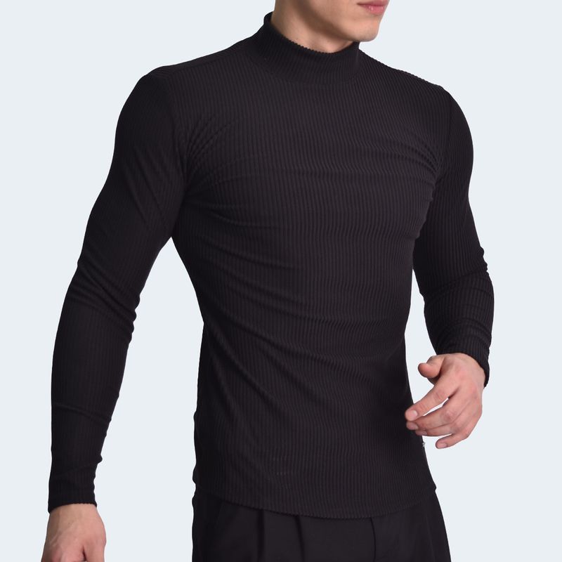 POLO MANGA LARGA CUELLO ALTO NEGRO