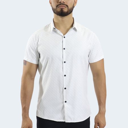 CAMISA MANGA CORTA A CUADROS PERFECT FIT - BLANCO