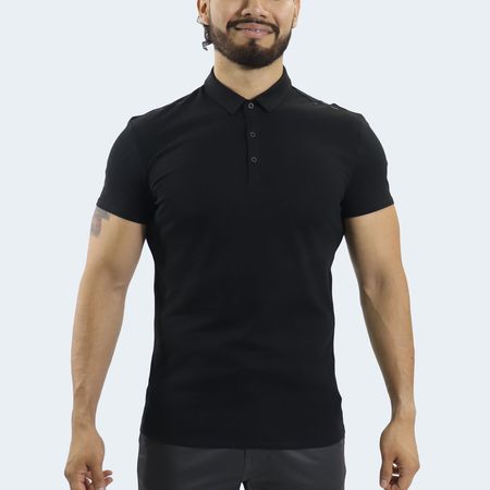 POLO CUELLO BOX MANGA CORTA - NEGRO