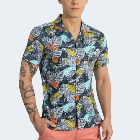 CAMISA HAWAIANA RELAX FIT - ACERO