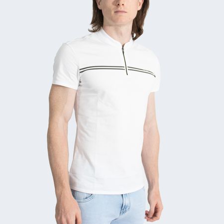 POLO CUELLO BOX CON CIERRE MANGA CORTA - BLANCO