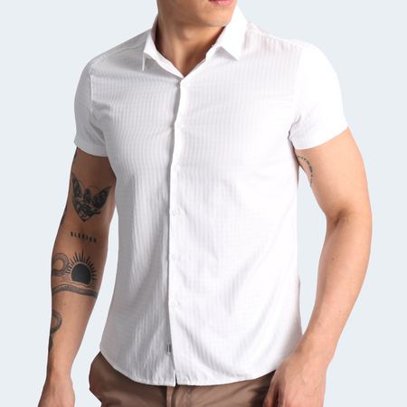 CAMISA A CUADROS MANGA CORTA - BLANCO