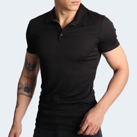 POLO CUELLO BOX MANGA CORTA - NEGRO