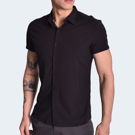 Camisa Manga Corta Premium Perfect Fit ligera y transpirable - NEGRO