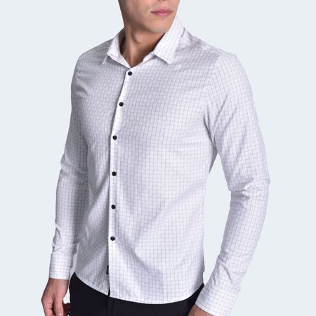 CAMISA A CUADROS MANGA LARGA - BLANCO