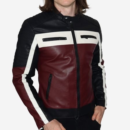Casaca biker en ecocuero tricolor – ideal para climas frios, looks audaces y actitud urbana