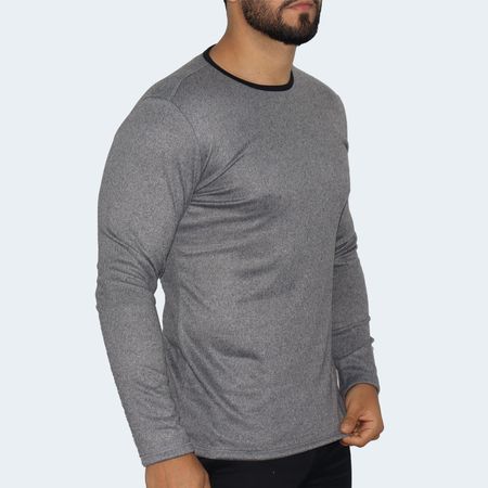 Chompa Signature  para hombre, cuello redondo, entalle perfect fit, tejido especial anatómico y transpirable, estilo moderno - PLOMO