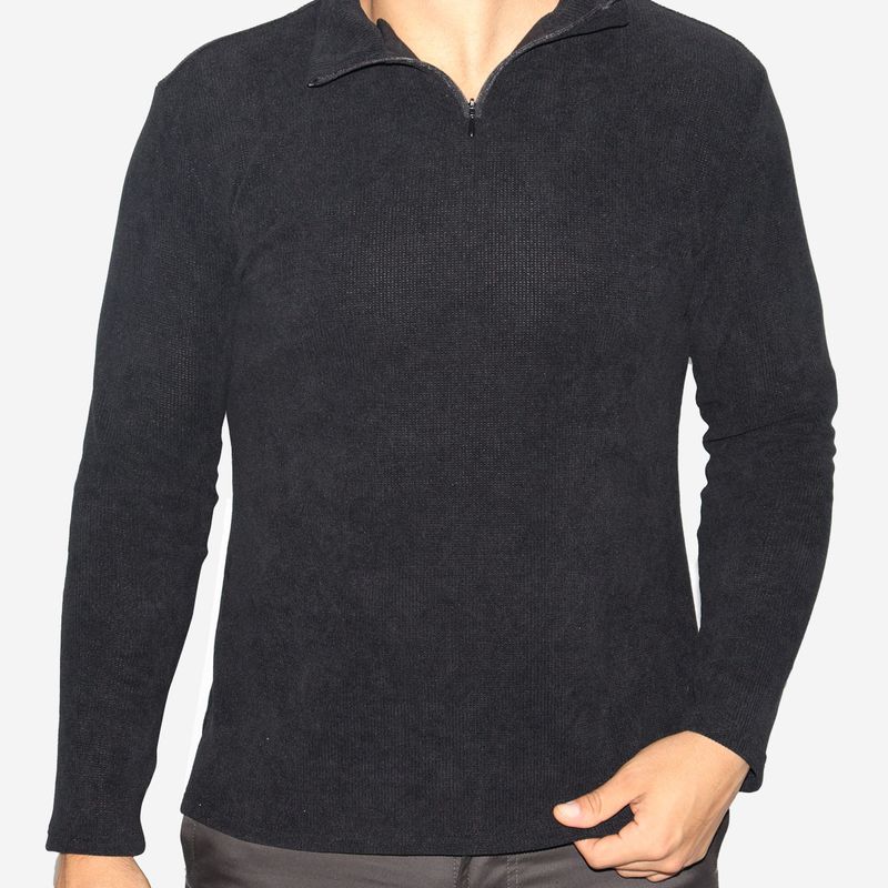 Chompa Signature para hombre, cuello alto con cierre exclusivo NEGRO