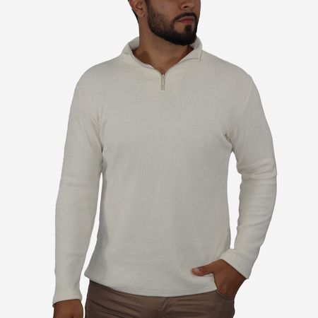 Chompa Signature  para hombre, cuello alto con cierre exclusivo ideal para salidas de invierno o salidas nocturnas - MARFIL