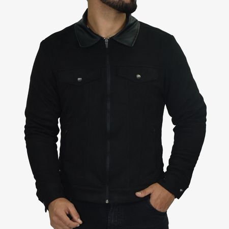 Casaca Signature efecto piel gamuzada – interior térmico de peluche , cuello ecocuero y  herrajes inoxidables - NEGRO