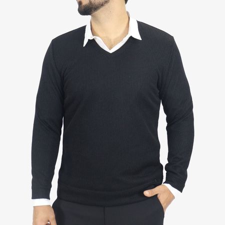 Suéter Cuello V Signature – Tejido Tecnológico Termorregulable y Ultra Confort - NEGRO