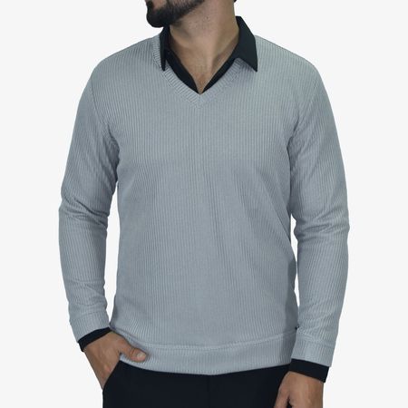 Suéter Cuello V Signature – Tejido Termorregulable y Ultra Confort - PLOMO