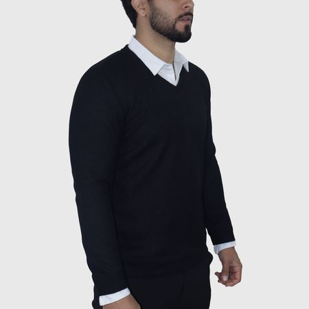 Suéter Cuello V Signature – Tejido Termorregulable y Ultra Confort - NEGRO