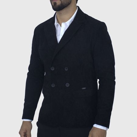 Blazer de corduroy con solapa cruzada Signature | Entalle Perfect Fit – Forro tacto piel de bison | Para eventos semi formales - NEGRO