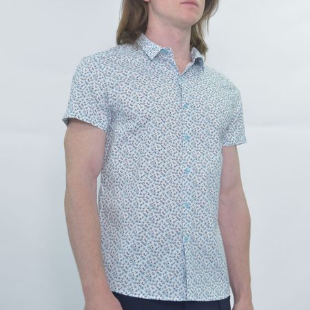 Camisa manga corta con print floral | Tejido confort | Entalle Perfect Fit - BLANCO