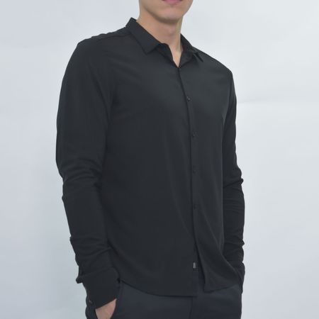Camisa manga larga super flex transpirable Signature | Tejido super flex de caída ligera | Entalle Perfect Fit - NEGRO