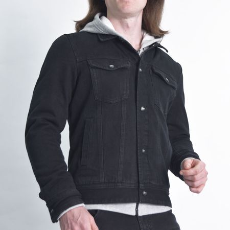 Casaca denim Liberty forrada en peluche Estilo urbano Entalle Perfect Fit - NEGRO
