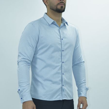 CAMISA REVERSIBLE MANGA LARGA - CELESTE