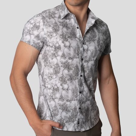 Camisa Manga Corta | Perfect Fit | Tejido Floral & Geometrico Bicolor